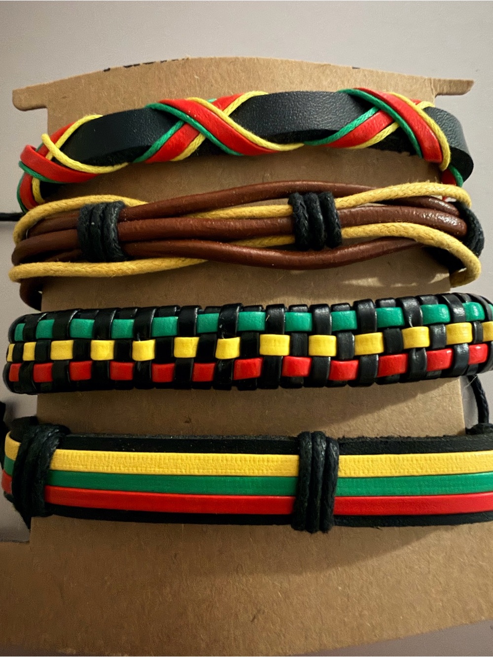 Rasta-Style Multicolor Leather Bracelet Set Unisex New set 4